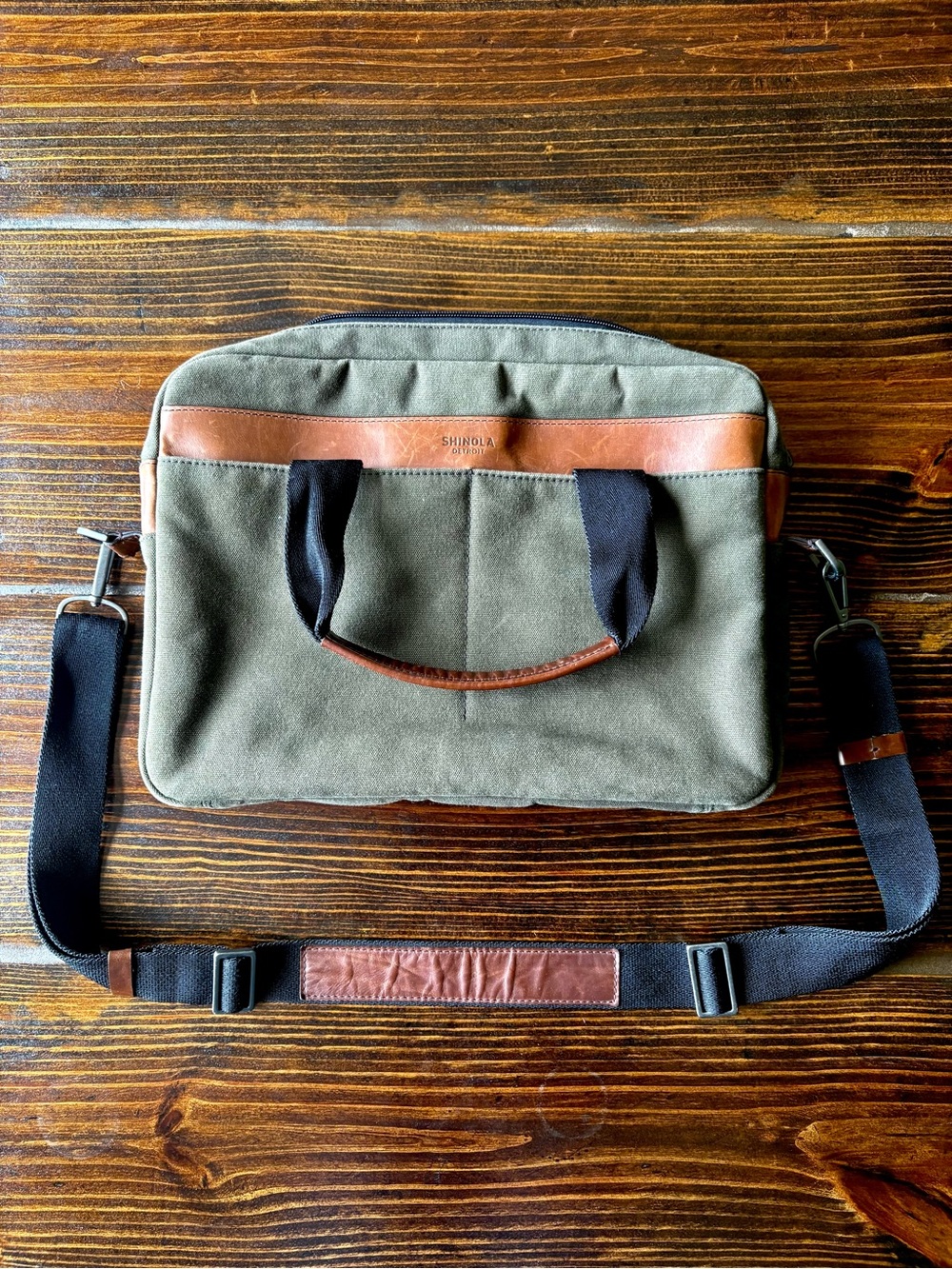 Shinola Mack waxed canvas messenger bag